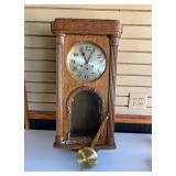 Very Nice Antique German Oak Wall Clock w/Pendulum & Key