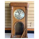 Very Nice Antique German Oak Wall Clock w/Pendulum & Key