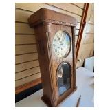 Very Nice Antique German Oak Wall Clock w/Pendulum & Key
