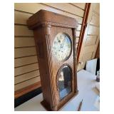 Very Nice Antique German Oak Wall Clock w/Pendulum & Key