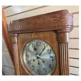 Very Nice Antique German Oak Wall Clock w/Pendulum & Key