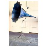 Excellent Antique Blue Metal Gramophone Horn by TT Company