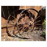 Matching Pair of Antique Iron Studded Wagon Wheels - 40"