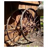 Matching Pair of Antique Iron Studded Wagon Wheels - 40"