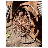 Matching Pair of Antique Iron Studded Wagon Wheels - 40"