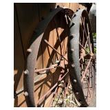 Matching Pair of Antique Iron Studded Wagon Wheels - 40"