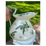 Great Looking Signed KING Art Deco Pitcher & Basin Set w/Bird Design