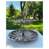 Vintage Silver Plated 2-Tier Scalloped Edge Serving Tray
