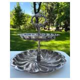 Vintage Silver Plated 2-Tier Scalloped Edge Serving Tray