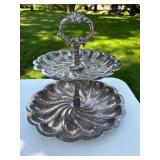 Vintage Silver Plated 2-Tier Scalloped Edge Serving Tray