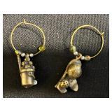 Vintage Cadillac Crest Shield Pendant & Figurine Wine Charm Hoops (5-Piece Set)