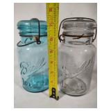 Assortment of Blue & Clear Glass Ball Jars w/Lids