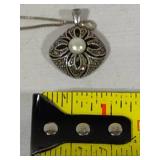 925 Sterling Marcasite & Pearl Necklace/Earring Set