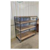 4-tier Rolling Steel Cart with wood shelves.