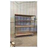 4-tier Rolling Steel Cart with wood shelves.
