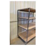 4-tier Rolling Steel Cart with wood shelves.