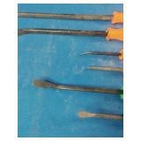 Grip brand pry bar set featuring both orange and green handled tools for high visibility.