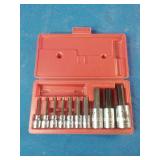 Proto J4900A hex bit socket set featuring 10 pieces stored in a red blow-molded case.