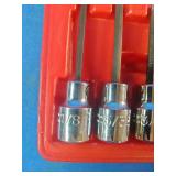 Proto J4900A hex bit socket set featuring 10 pieces stored in a red blow-molded case.
