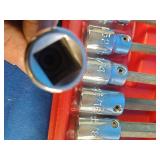 Proto J4900A hex bit socket set featuring 10 pieces stored in a red blow-molded case.