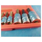 Proto J4900A hex bit socket set featuring 10 pieces stored in a red blow-molded case.