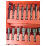 Mac Tools 52-piece 1/4" hex quick disconnect drill bit and driver set, typically housed in a red plastic case.