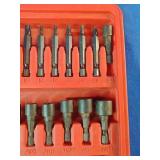 Mac Tools 52-piece 1/4" hex quick disconnect drill bit and driver set, typically housed in a red plastic case.