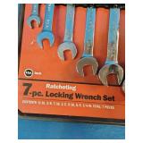 Craftsman 7-piece SAE locking flex-head ratcheting wrench set featuring "Made in USA" branding.