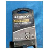 Husky 6-piece socket sets, featuring both metric and SAE hex bit sockets.