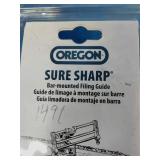 Oregon 23820 Sure Sharp manual chainsaw filing guide, featuring a black and red design for precision sharpening.