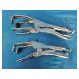 Mac Tools U-shaped locking welding clamps, designed for holding metal panels in place.