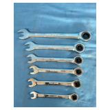 Mastergrip 6-piece metric reversible ratcheting combination wrench set.