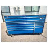 Snap-on Classic Series  KRL1032 triple-bank roll cab tool box in royal blue, equipped with a heavy-duty stainless steel work surface