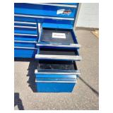 Snap-on Classic Series  KRL1032 triple-bank roll cab tool box in royal blue, equipped with a heavy-duty stainless steel work surface