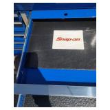 Snap-on Classic Series  KRL1032 triple-bank roll cab tool box in royal blue, equipped with a heavy-duty stainless steel work surface