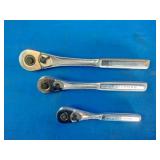 Craftsman Quick Release Ratchets: This set includes three teardrop-shaped ratchets, typically featuring 1/2-inch, 3/8-inch, and 1/4-inch drives.