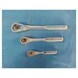 Craftsman Quick Release Ratchets: This set includes three teardrop-shaped ratchets, typically featuring 1/2-inch, 3/8-inch, and 1/4-inch drives.