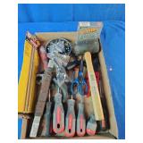 Assortment of miscellaneous hand tools and hardware supplies,