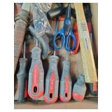 Assortment of miscellaneous hand tools and hardware supplies,