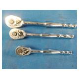 Blue-Point 3-piece standard handle quick-release ratchet set, manufactured by Snap-on Tools.