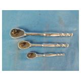 Blue-Point 3-piece standard handle quick-release ratchet set, manufactured by Snap-on Tools.