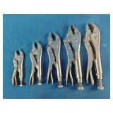 5-piece professional locking pliers set from Matco Tools, arranged in increasing order of size