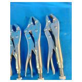 5-piece professional locking pliers set from Matco Tools, arranged in increasing order of size