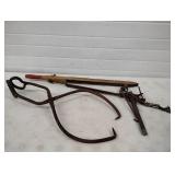 Large Vintage Ice Tongs and Post Pullers