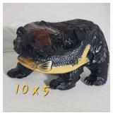 Hand Carved Black Bear with Salmon Sculpture