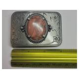 Southwestern Engraved Belt Buckle with Rose Jasper Center Stone