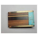 Sky West Brass Belt Buckle with Turquoise & Exotic Wood Inlay