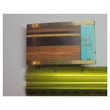Sky West Brass Belt Buckle with Turquoise & Exotic Wood Inlay