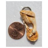 Signed Carved Japanese Goose Netsuke Button