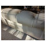 Cream Tufted Leather Sofa with Rolled Arms